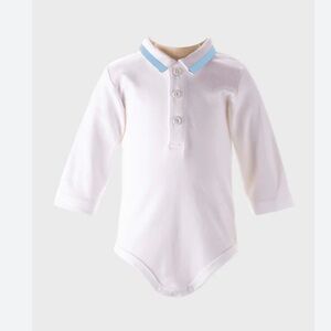 White and Blue Polo Collar Bodysuit